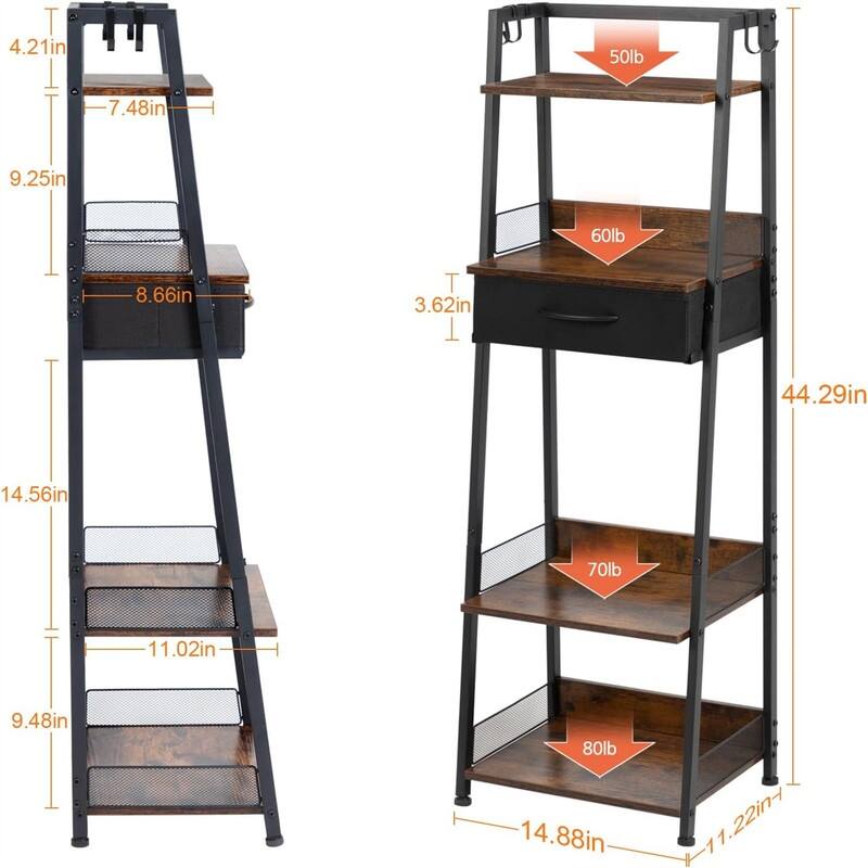 4 Tier Bathroom Ladder Shelf - 11.22"D x 14.88"W x 44.29"H