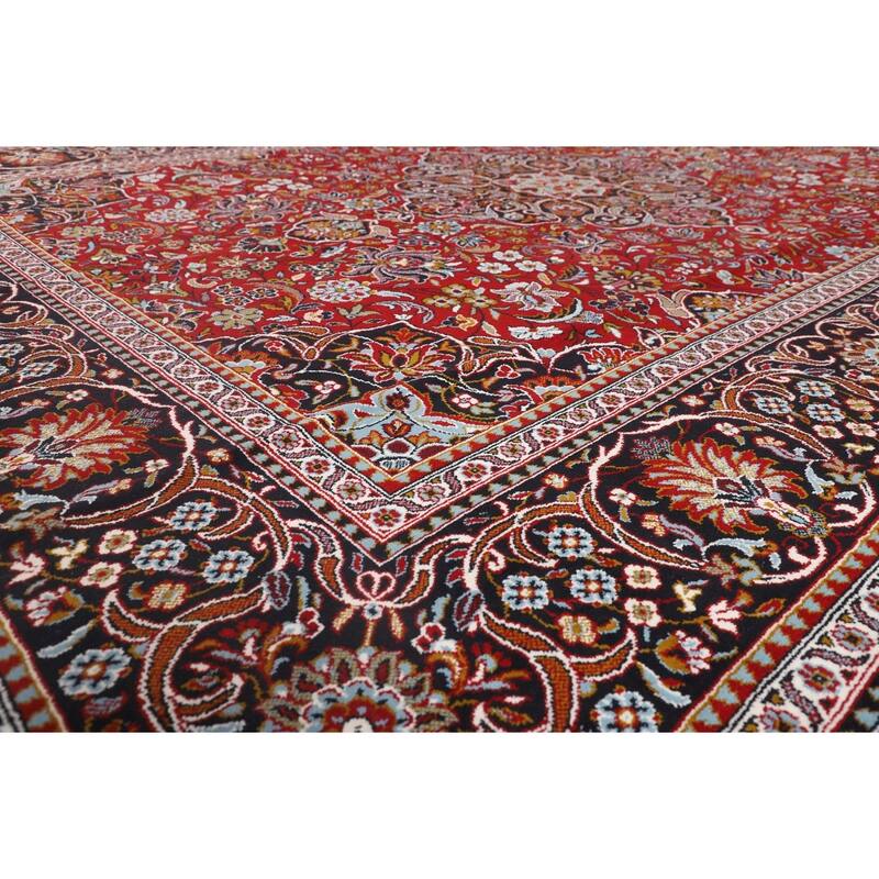 Floral Red Kashan Turkish Area Rug Machine-Made Oriental Carpet - 9'7" x 12'10"