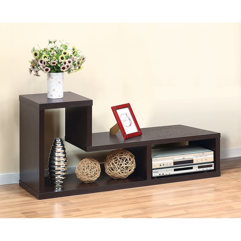 L-shape Geometric Two Pieces Extendable Media Furniture in Red Cocoa, Espresso and Cappucino - 22"H x 84.5"W x 15.25"D