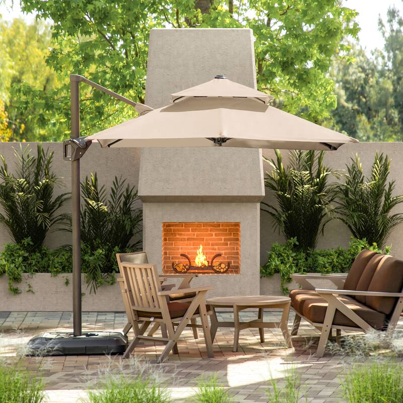 Furniture of America Aires 8-foot Steel Square Cantilever Offset Tilt Roma Umbrella - Beige (Umbrella Only)