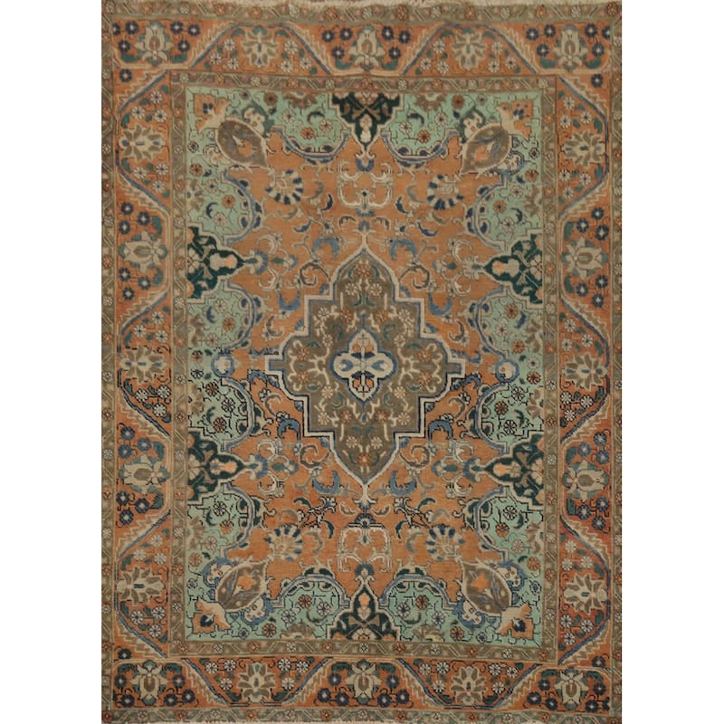 Hand Knotted Oriental 100% Wool Carpet Traditional Floral Oranges & Rust Tabriz Area Rug - 6' 0'' X 4' 6''