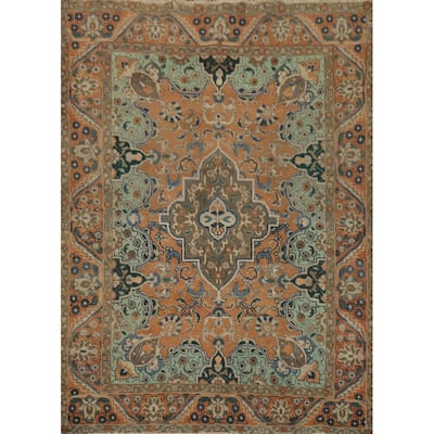 Hand Knotted Oriental 100% Wool Carpet Traditional Floral Oranges & Rust Tabriz Area Rug - 6' 0'' X 4' 6''