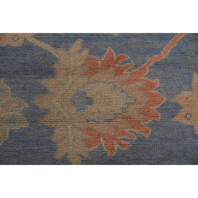 Hand Knotted Oriental 100% Wool Carpet Transitional All-Over Navy Blue & Blues Oushak Area Rug - 14' 11'' X 12' 1''