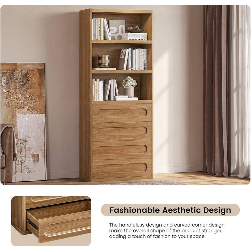 Bookcase with 4 Drawers 72.1" Tall Bookshelf with 3 Storage Shelves