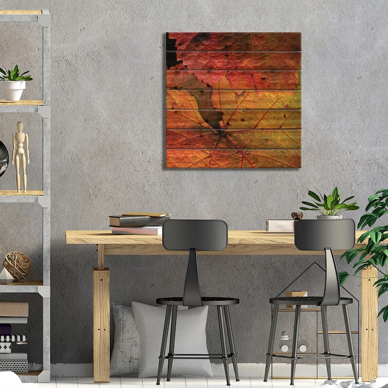 Vine Leaves Print On Wood by Magda Indigo - Multi-Color