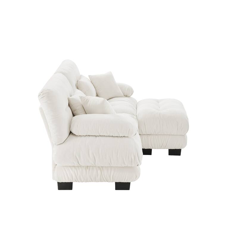 Rossetta Exquisite Stylish Design Chenille Cloud Look Couch Sectional Wide Arm Sofa with Convertible Ottoman and Pillows