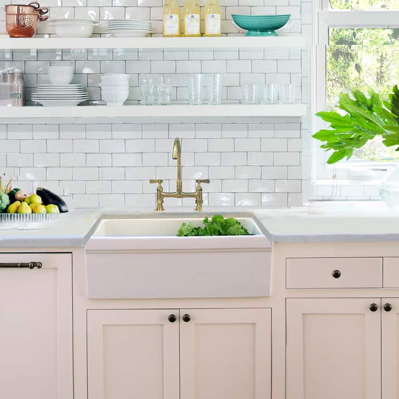 Highpoint Collection Fireclay Reversible Double Lip Farmhouse Sink