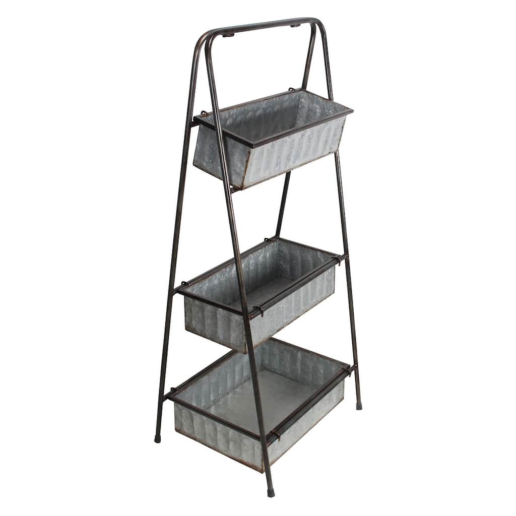Cheung's Handmade 3 Tier Folding Metal Stand with Removable Shelf - Gray - 17.5"L x 14.5"W x 41"H