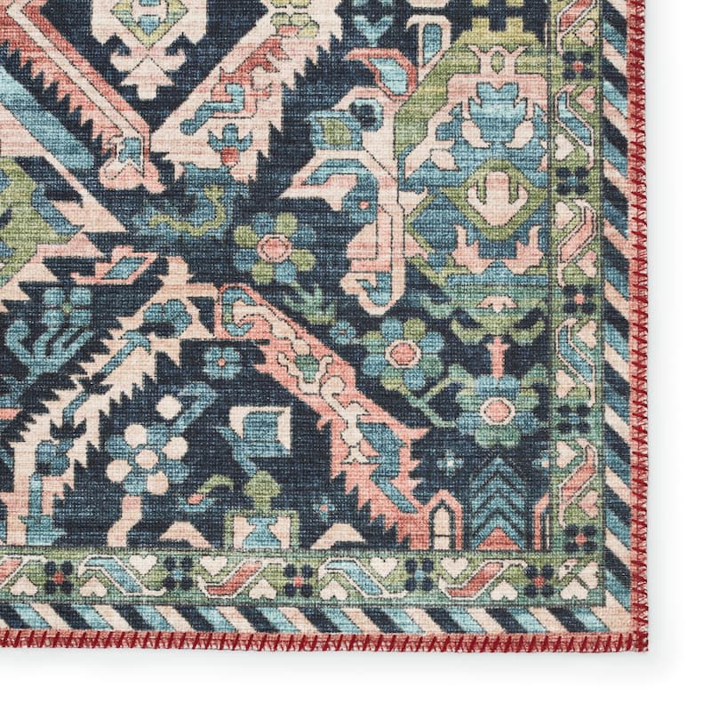 Teleza Machine Washable Trellis Dark Blue/ Clay Area Rug