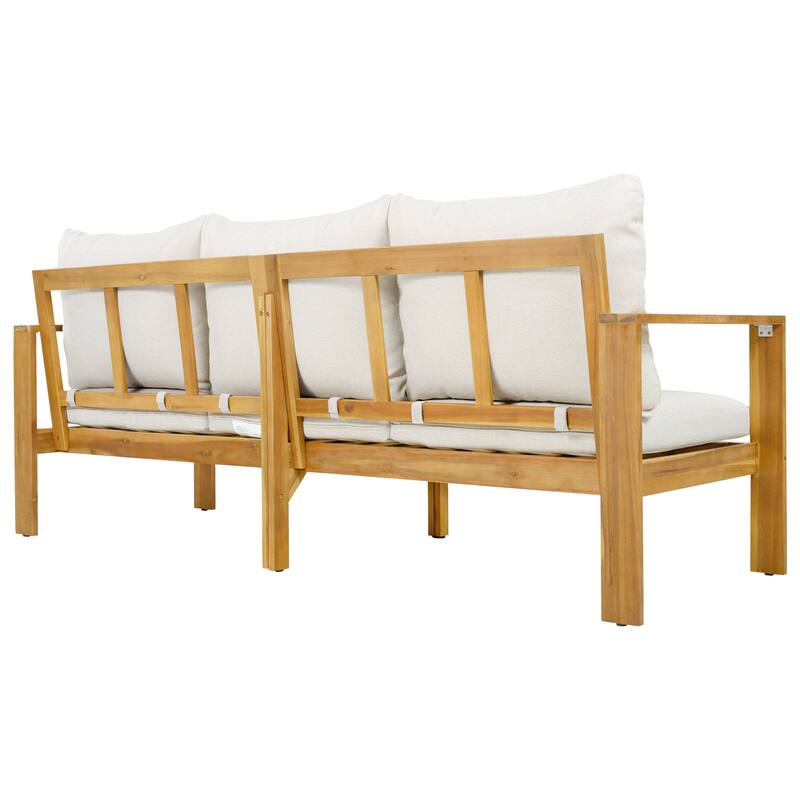 Christopher Knight Home - Ethan Outdoor 3-Piece Acacia Wood Sectional Sofa Set with Cushions