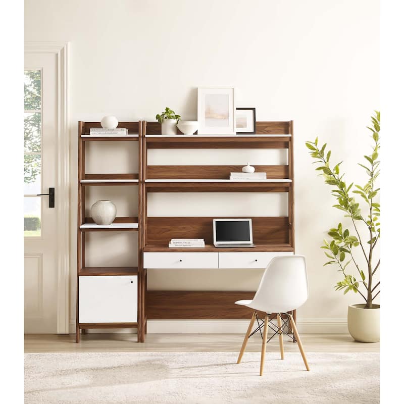 Bixby 2-Piece Wood Office Desk and Bookshelf - White