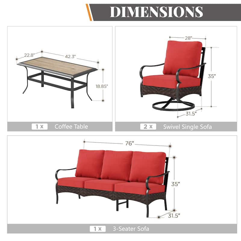 MAISON ARTS 4-Piece Rattan Wicker Patio Furniture Set with Swivel Chairs, Metal Frame & Coffee Table for Outdoor Spaces
