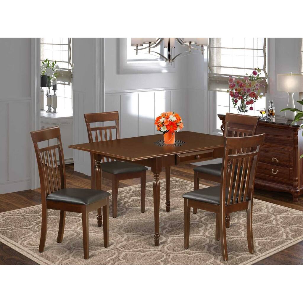 HomeStock 5-Pc Mahogany Finish Solid Wood Top - Rectangular Dining Room Set with Dropleaf - Seats 4