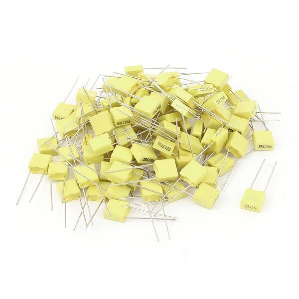 50 Pcs 5 100V 0.22uF 5mm Spacing Radial Lead Box Type Film Correction Capacitor Yellow Bed