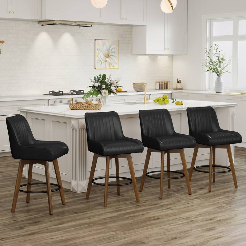 26" Faux Leather Upholstered Wood Swivel Counter Stool Set of 3 or 4 - 38.8"H x 20.5"W x 21.7"D