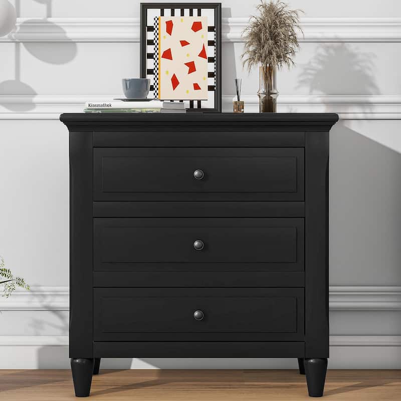 Contemporary 3-Drawer Nightstand - Bedside Cabinet Offers Ample Storage for Personal Items - Black