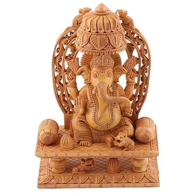 Handmade Ganeshas Blessing II Wood sculpture (India) - 36 x 25 x 16