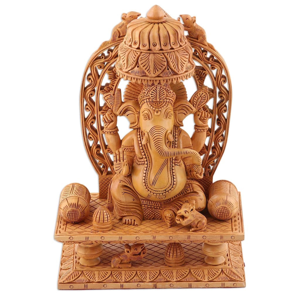 Handmade Ganeshas Blessing II Wood sculpture (India) - 36 x 25 x 16