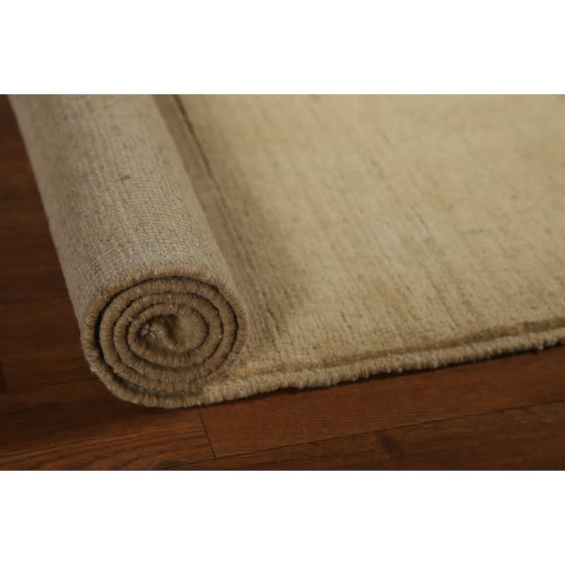 Gabbeh Modern Accent Rug Handmade Solid Beige Wool Carpet - 3'1"x 4'0"