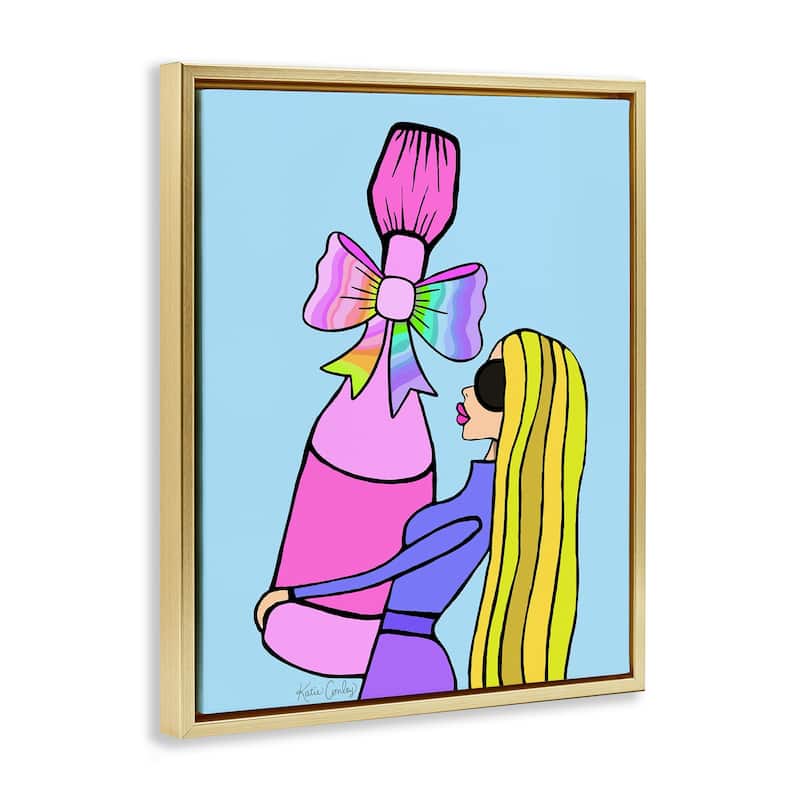 Stupell Bold Fashionista with Wine Bottle Framed Floater Canvas Wall Art Design By Katie Conley