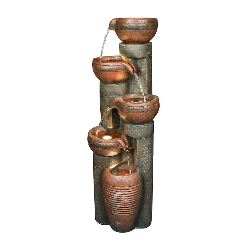 5-Tier Outdoor Water Fountain w/LED Lights Waterfall Feature for Home