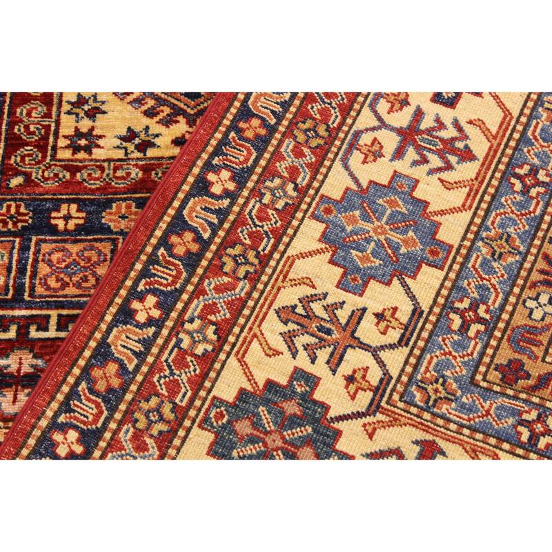 Rustic Super Kazak Sariyah Red/Tan Hand Knotted Wool Rug - 6'8'' x 9'11''
