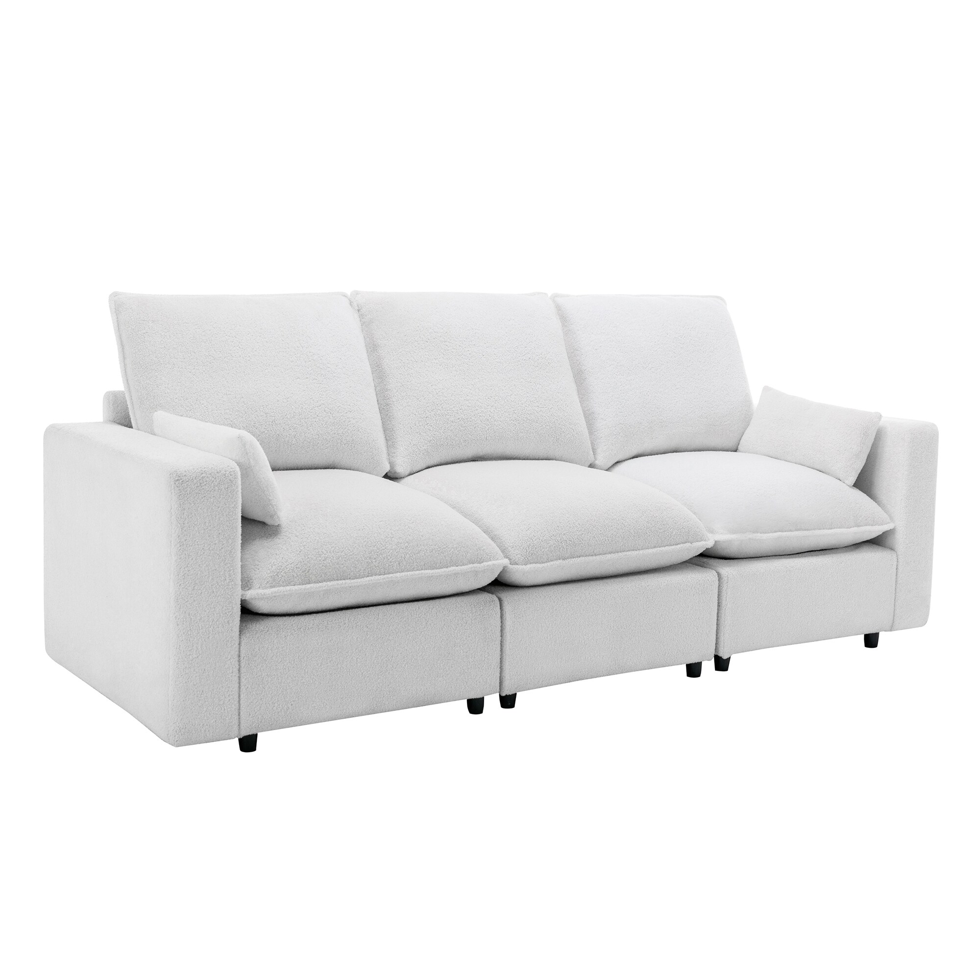 3 Seat Sofa with Removable Cushions and 2 Pillows, Teddy Fabric Upholstered Couch-ModernLuxe