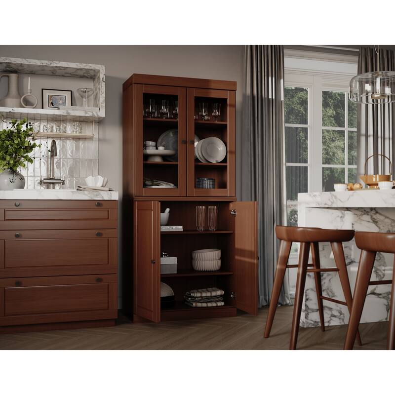 Palace Imports 100% Solid Wood Pantry Cabinet, Raised Panel & Clear Glass Doors, Adjustable Shelves, 32" Wide, 71.5" Tall