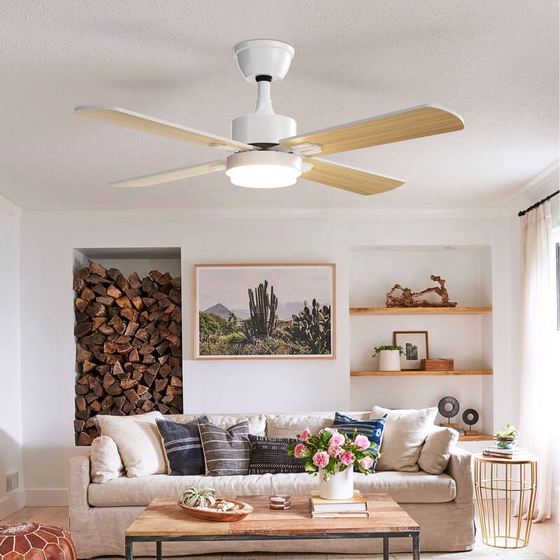 Modern Farmhouse Large Ceiling Fan with Integrated Light and Remote, Ceiling Fan with Timer and 6-speed Wind