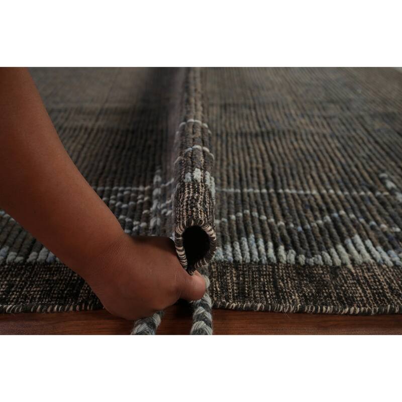 Striped Brown Moroccan Area Rug Handmade Wool Carpet - 8'10"x 12'7"