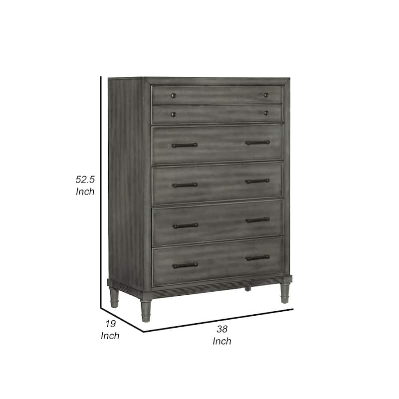 Ceila 53 Inch Tall 5 Drawer Dresser Chest, Round Tapered Legs, Gray Finish