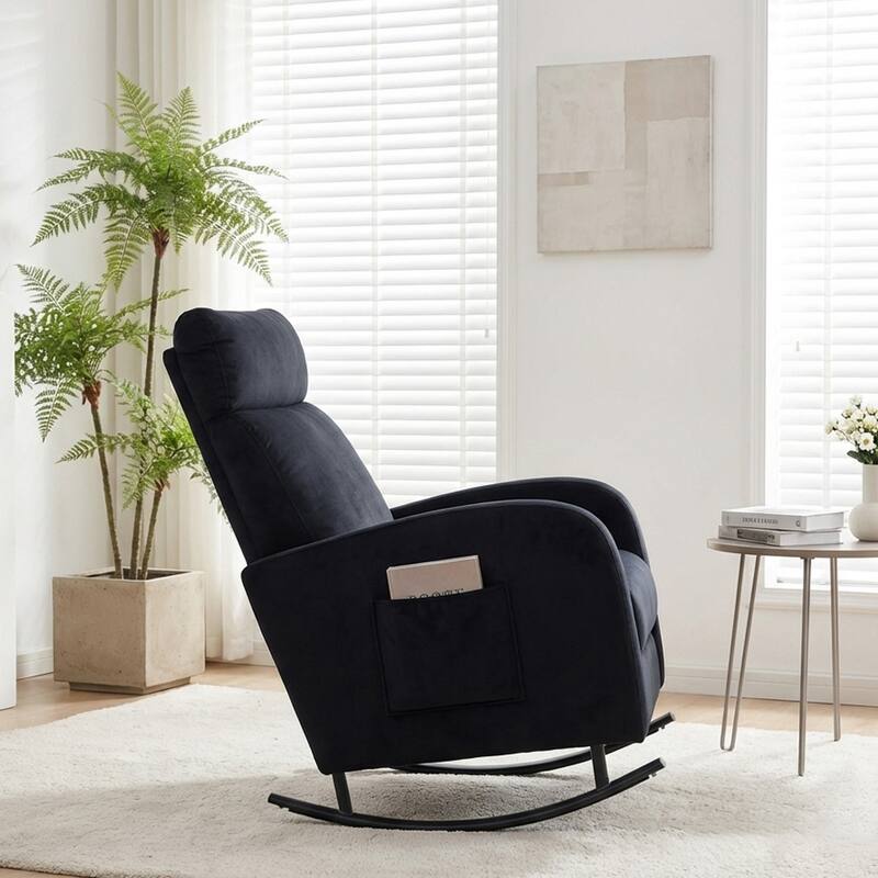 Set of 2 Rocking Chairs, Upholstered Nursery Glider Rocker, Recliner Armchair with Side Pocket for Living Room Bedroom