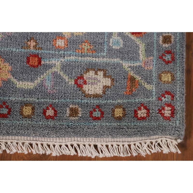 All-Over Floral Oushak Indian Runner Rug Handmade Wool Carpet - 2'7"x 9'11"