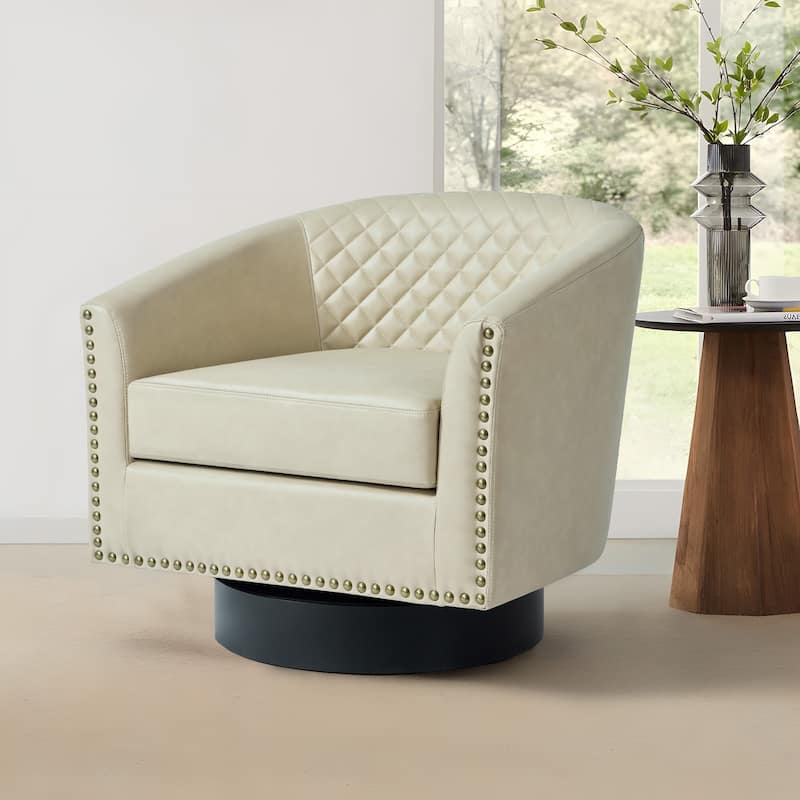 Modern Armchair Faux Leather Nailhead Trim Swivel Accent Chair