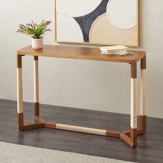 Brown Wooden Console Table with Rope Wrapped Frame