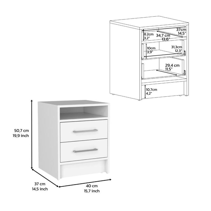 Modern Light Gray Bedside Table, 19.9"H with Two Drawers and Display Shelf