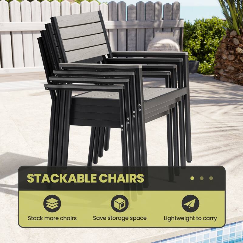 7-Piece Set Outdoor Extendable Aluminum Dining Table with Stackable Chairs