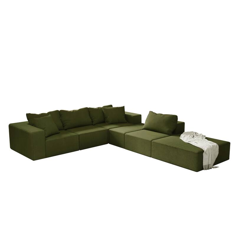 L Shaped Modular Sectional Sofa with Ottoman, Oversized Chenille Upholstered Boneless Sofa, Compression Sofa with 6 Pillows