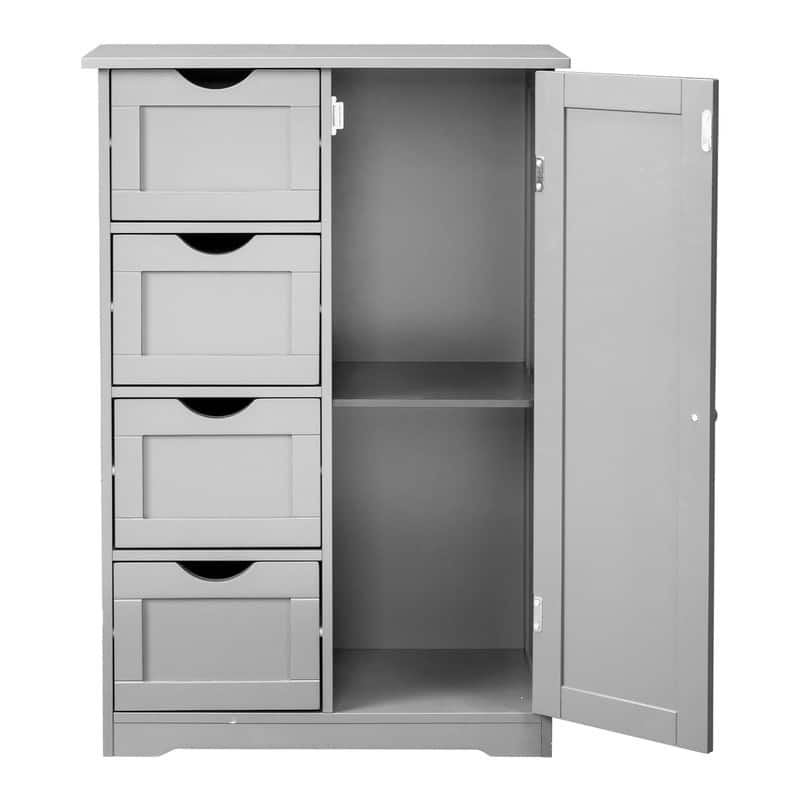 Black Bathroom Storage Cabinet with 4 Drawers and 1 Door