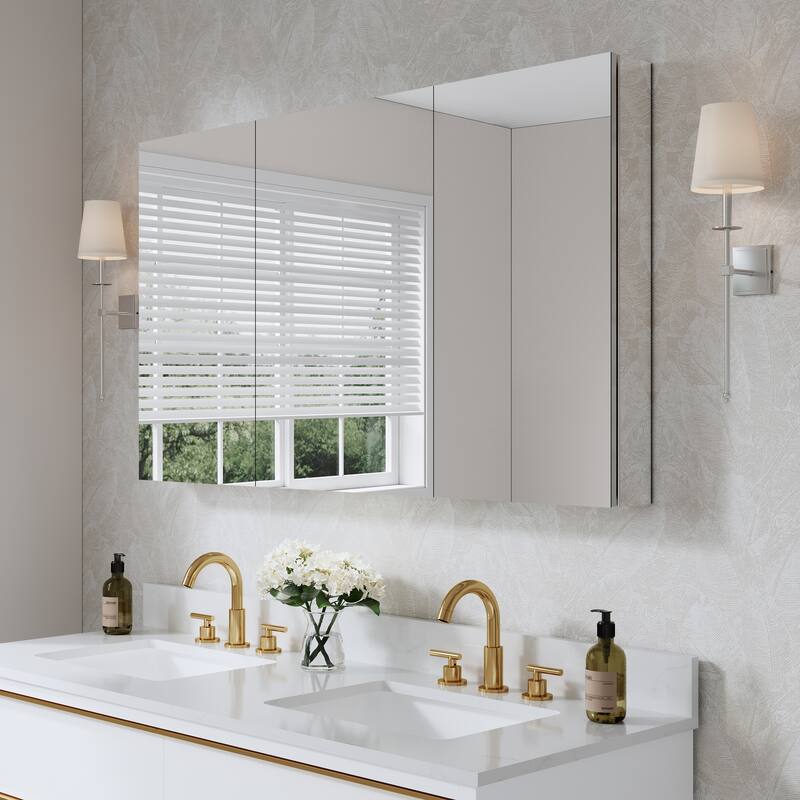 52''/56''W X 30''H Recessed Or Surface Wall Mount Bathroom Medicine Cabinet With Adjustable Glass Shelves