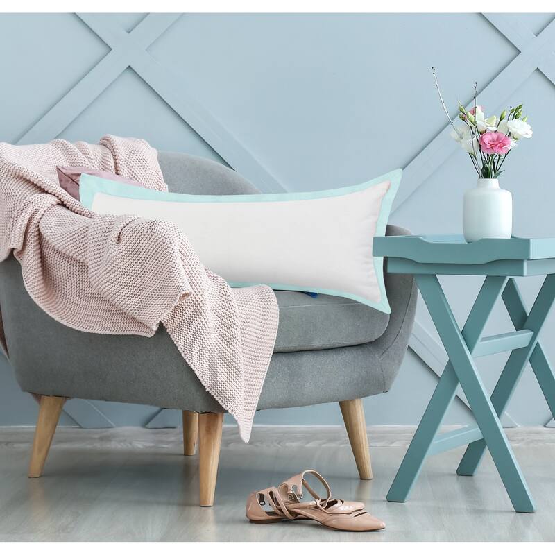 HomeRoots 14" X 36" White And Icy Blue 100% Cotton Geometric Zippered Pillow