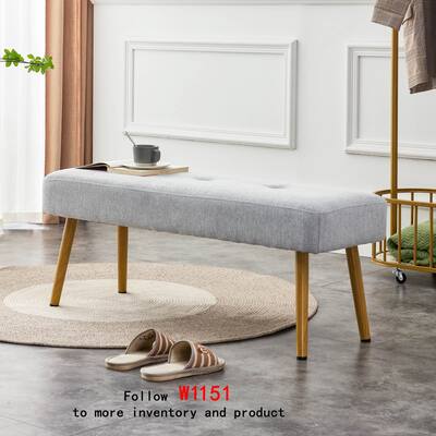 Linen Fabric Upholstered Bench, for Living Room Bedroom Entryway