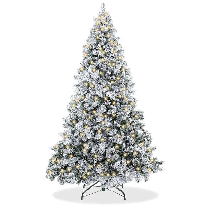 6ft PreLit SnowFlocked Pine Artificial Holiday Christmas Tree w Stand - 6 ft Pre-lit - Green - 6 Foot