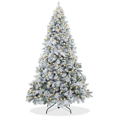 6ft PreLit SnowFlocked Pine Artificial Holiday Christmas Tree w Stand - 6 ft Pre-lit