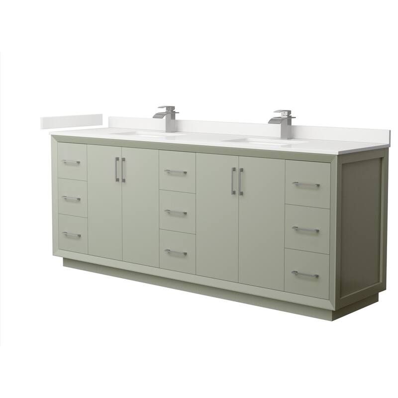 Wyndham Collection WCF414184D-QTZ-UNSMXX Strada 84" Free Standing - Light Green / White Quartz Top / Brushed Nickel
