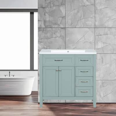36" Freestanding Bathroom Vanity with Smooth Ceramic Sink, Cabinet & Drawers, MDF Construction
