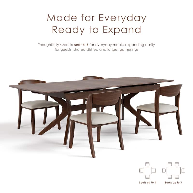 Furniture of America Abigail IV Mid-Century Modern Walnut Extendable Self-Storing Dining Table
