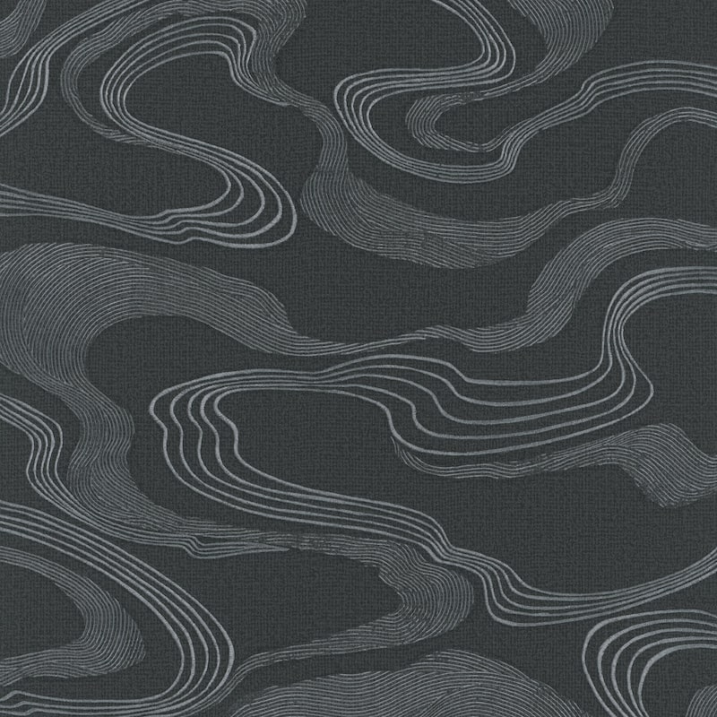 Galerie Wallcoverings Kumano Textured Abstract Flow Design Vinyl on Non-woven Pearlescent Wallpaper Roll - 33 feet x 21 inches - Black
