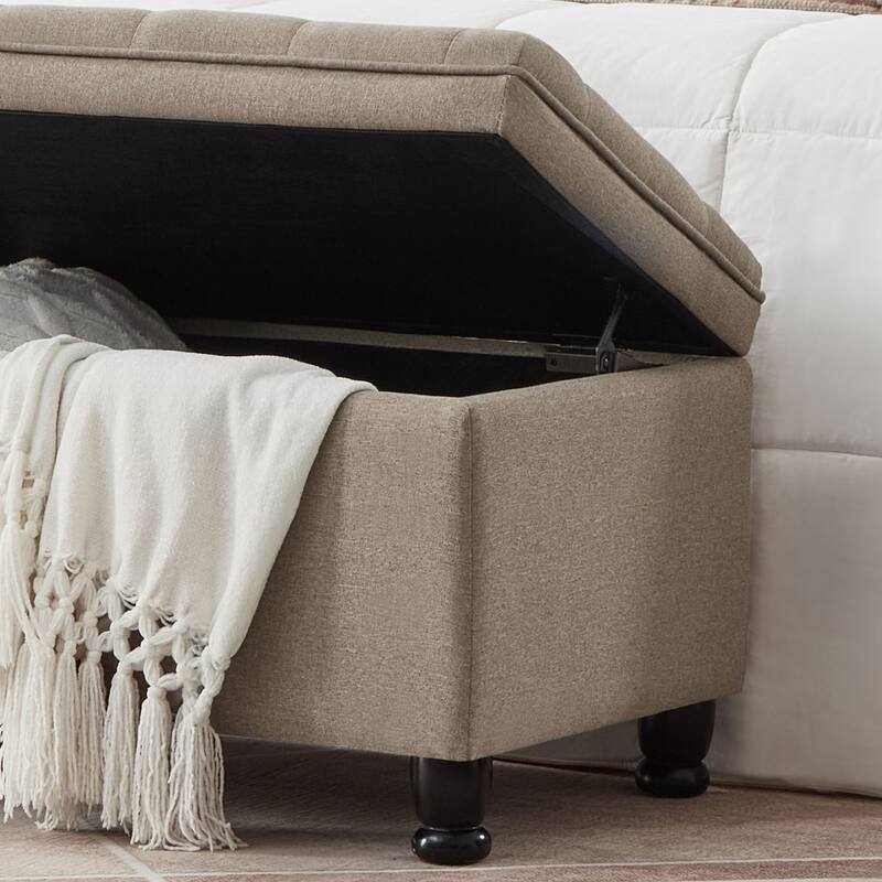 Upholstered Tufted Button Storage Ottoman Bench