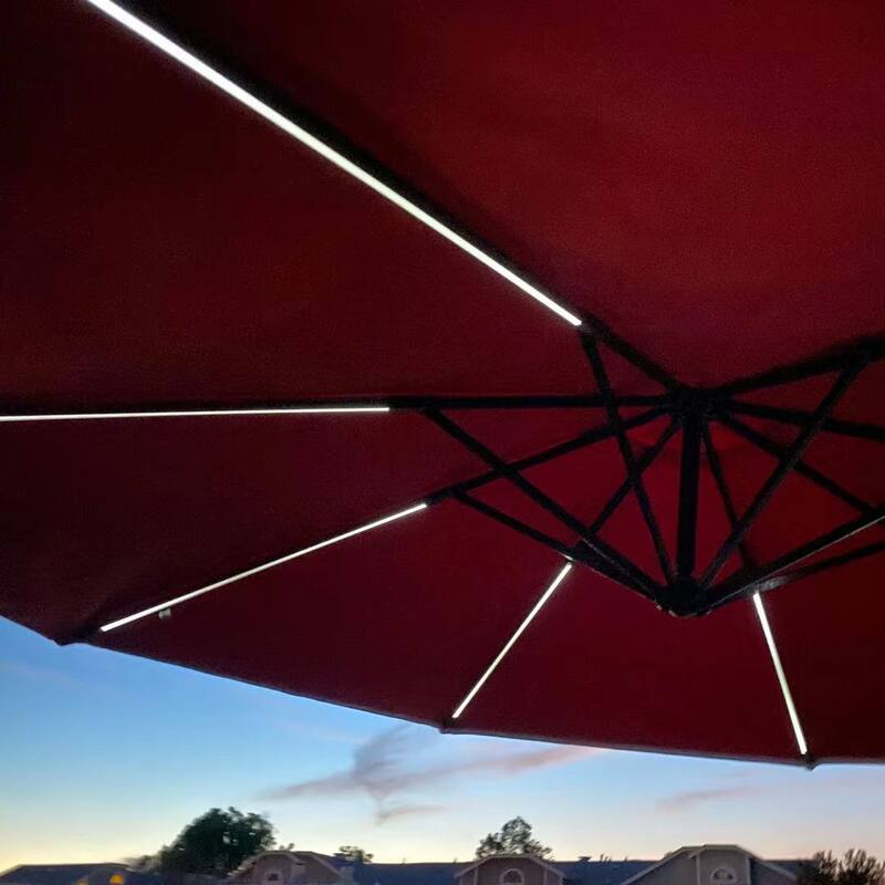 DAVEE 9.5 Ft Offset Cantilever Hanging Patio Umbrella with Solar LED Light- RED